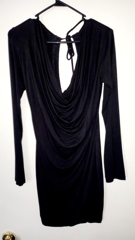 Sky Black Plunge Dress With Swarovski  