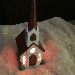 Ceramic Light Up County Church  Cord Plug In 