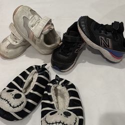 Toddler girl shoes and a bag of new girl clothes