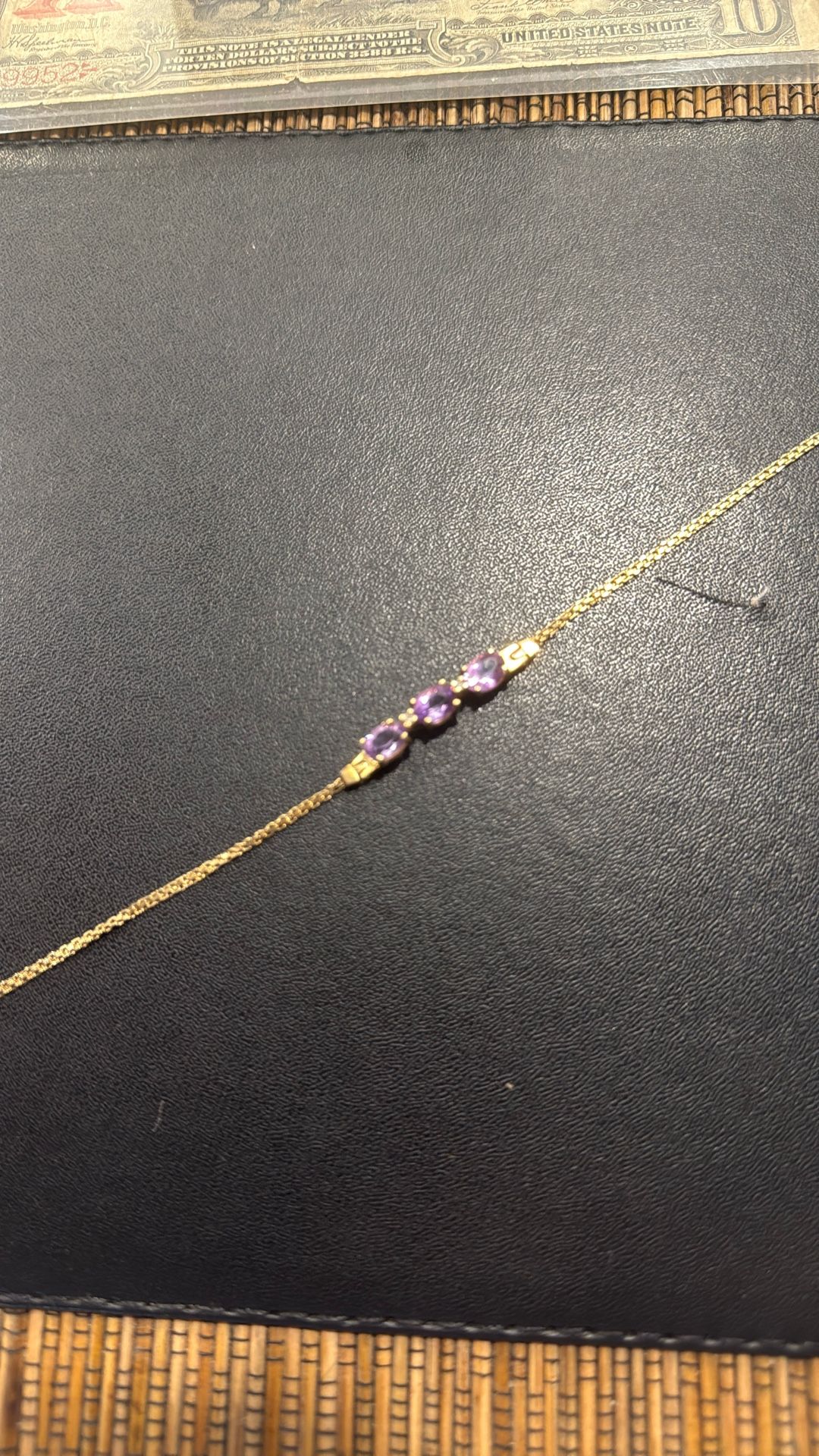 14k Yellow Gold Amethyst Three Stone Bracelet.