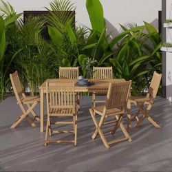 BRAND NEW FREE SHIPPING Rectangular 7 Piece 100% FSC Certified Teak Wood Table & Chairs Dining Set | Ideal Furniture set for Outdoor