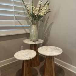 Modern 3-Piece Marble Top Accent Table Set – Excellent Condition