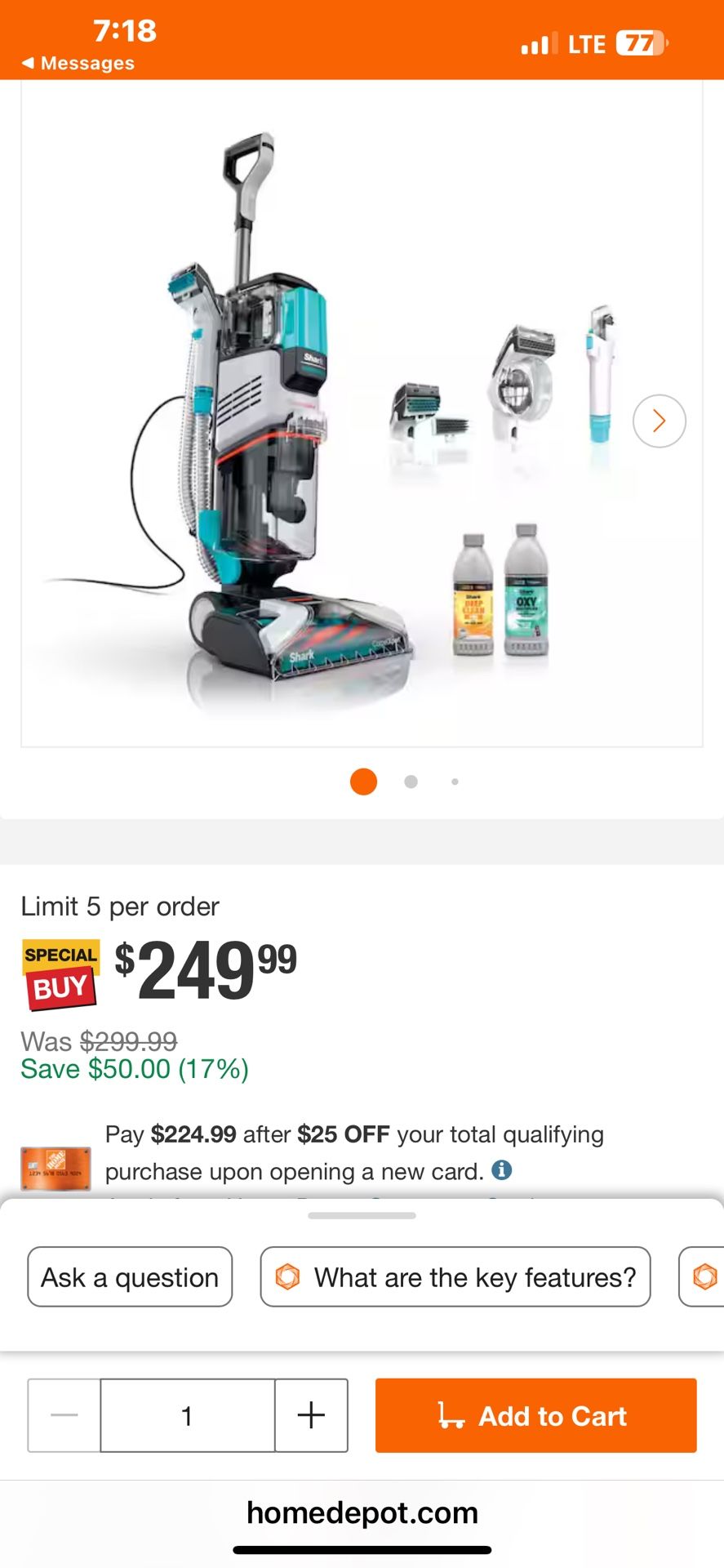 Messages Shark Corded Carpet Expert with Stain striker pet deep carpet cleaner, built-in spot stain cleaner, shampooer