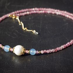 New natural pink tourmaline choker with real pearl, turmalin necklace 