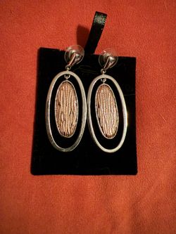 Elegant Vintage Silver and Bronze Oval Pierced Earrings