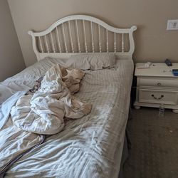 Queen Size Bed Frame, Mattress, Nightstand, And Dresser With Mirror