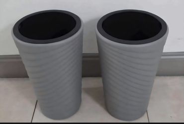 *** NEW LOW PRICE *** PAIR of 16" Gray Resin Planters (Self Watering w Monitoring) (2 for $45) @ Lasting Creations