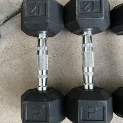 12lb Hex Rubber Dumbbell Set Weights 