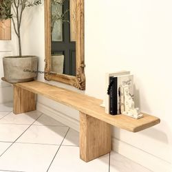 Handcrafted Wabi-Sabi Style Chunky Leg Entryway Bench/Sitting Bench/Behind the Couch Bench 