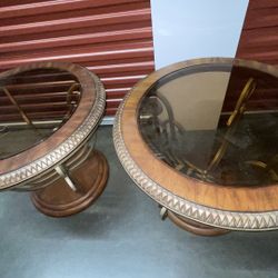 wood and glass side tables 