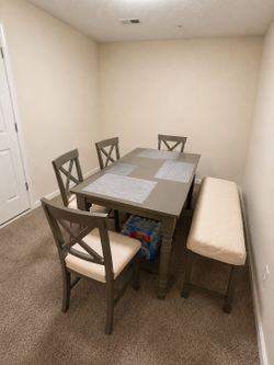 Grey wood dining table