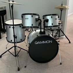 Gammon Percussion Full Size Adult 5 Piece- Drum Set with Cymbals and Stand