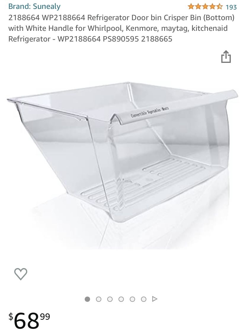 WP Refrigerator Door bin Crisper Bin (Bottom) with White Handle for Whirlpool, Kenmore, maytag, kitchenaid Refrigerator - WP PS8