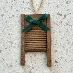 🧺 Darling vintage antique wooden washboard miniature with green bow ornament