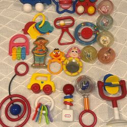 VINTAGE BABY TOY MEGA LOT (17pc) - 70s 80s 90s Disney Shelcore J&J Fisher-Price