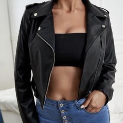 Zip Up PU Leather  Moto Jacket