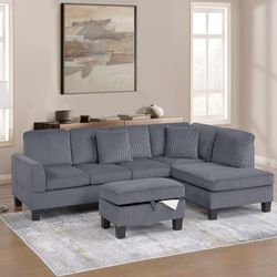 3PC Sofa Sectional with Free Storage Ottoman 