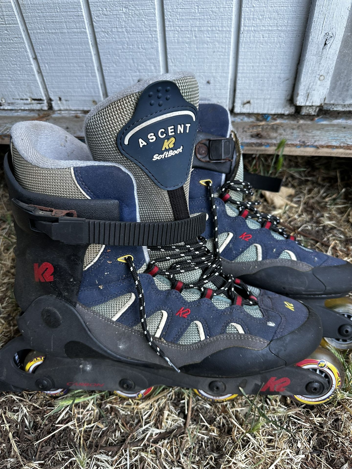 K2 Ascent SoftBoot Carbon Strap Up Roller Blades Inline Skates Mens 13 Blue Gray