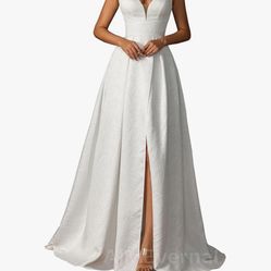 Bride Wedding Dress of Elegant Royal Style,2024 Summer Beach Wedding Gown Simple Series,Summer Wedding Guest Dress Front Slit