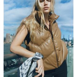 Zara Faux Leather Puffer Vest 
