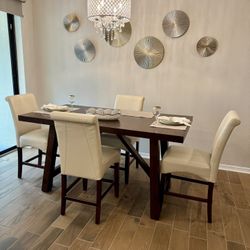 Counter Height Extension Dining Room Table with 4 Chairs 