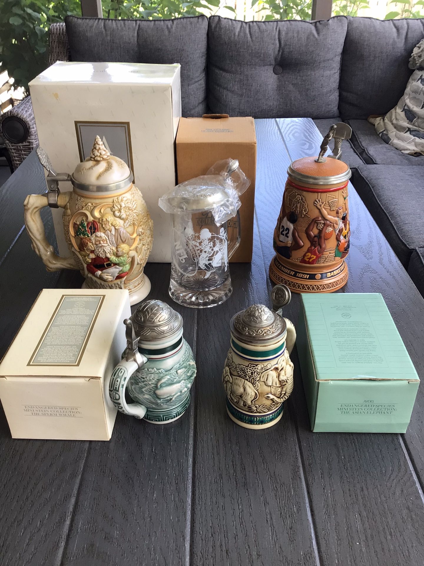 Vintage Avon Ceramic Dated & Numbered Collector’s Steins 1990’s Never Used New In Box NFL NBA Santa