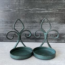 Fleur De Lis Cast Iron Candle Holders Set of 2