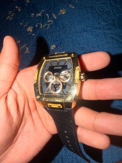 Black And Gold-Tone Square Multifunction Watch by GUESS