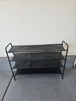 Black 4-Tier Metal and Fabric Shoe Rack