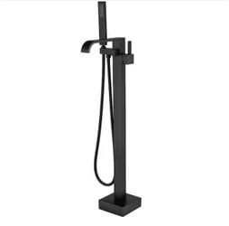 BWE Single-Handle Freestanding Floor Mount Roman Tub Faucet Bathtub Filler with Hand Shower in Matte Black