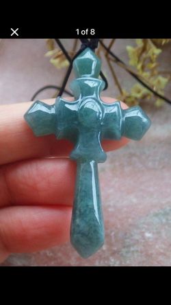 Certificate JADEITE Jade Green Jesus god Cross Pendant