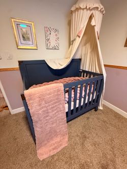 Blue Nursery Furniture Set: Crib and 6-Drawer Dresser