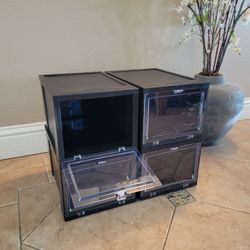 4 Stackable Plastic Shoe Boxes. New
