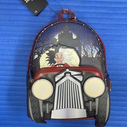 Loungefly Disney Exclusive 101 Dalmatians Villain, Cruella De Vil, Roadster Mini Backpack! - NWT 