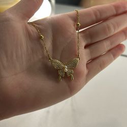 Gold Diamond Butterfly W/ Pearls
