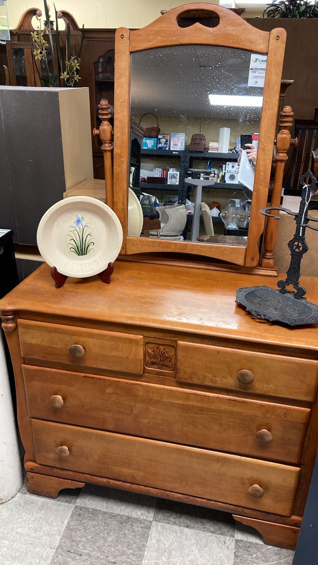 Four drawer dresser with tilt mirror, antique vanity
