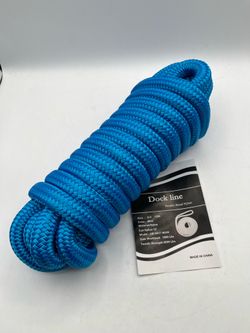 3/4"x25' Dock Line, Double Braid Nylon,12" Eye Splice, Blue