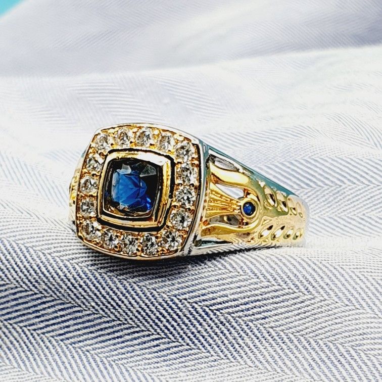"Luxury Engagement/Wedding Blue Stone Vintage Gold Ring for Women, VIP345
