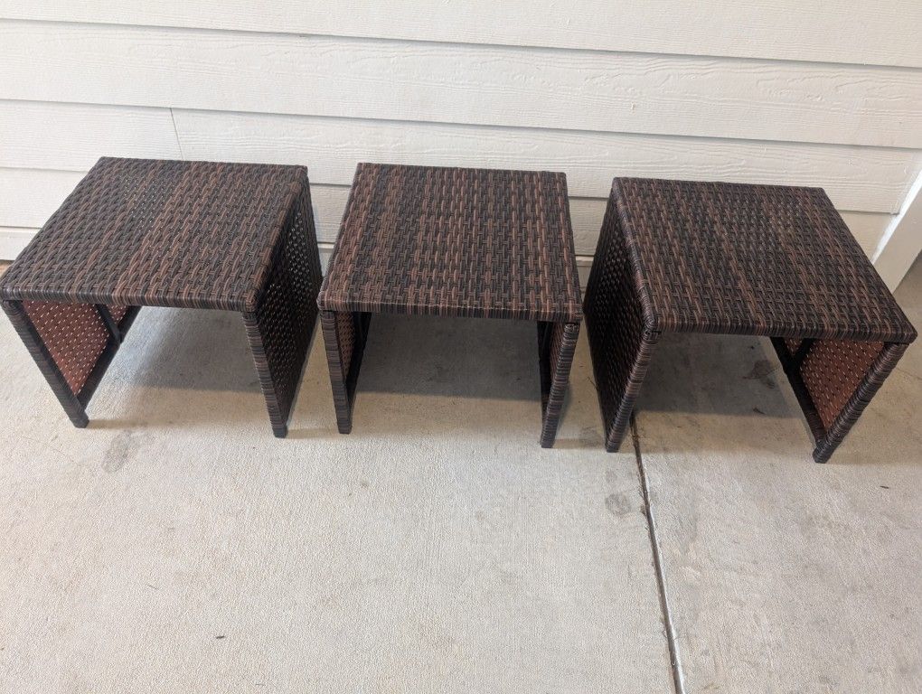 Three-Piece Outdoor Rattan Patio Tables/Stools