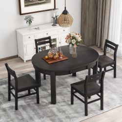 41”-57” Espresso Extendable Round Dining Table with Storage Drawers, Removable Leaf [NEW] **TABLE ONLY / CHAIRS NOT INCLUDED***
