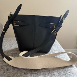 Zara Black Leather Bucket Bag Crossbody