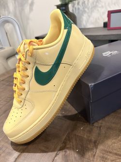 Size 11M Nike Air Force 1 Low Patent Leather Topaz Gold Pine Green