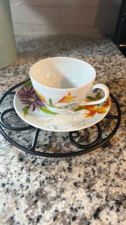 Bernardaud Jardin des Fluers 8 Coffee & Saucers with A Creamercoffer & Sugar Set