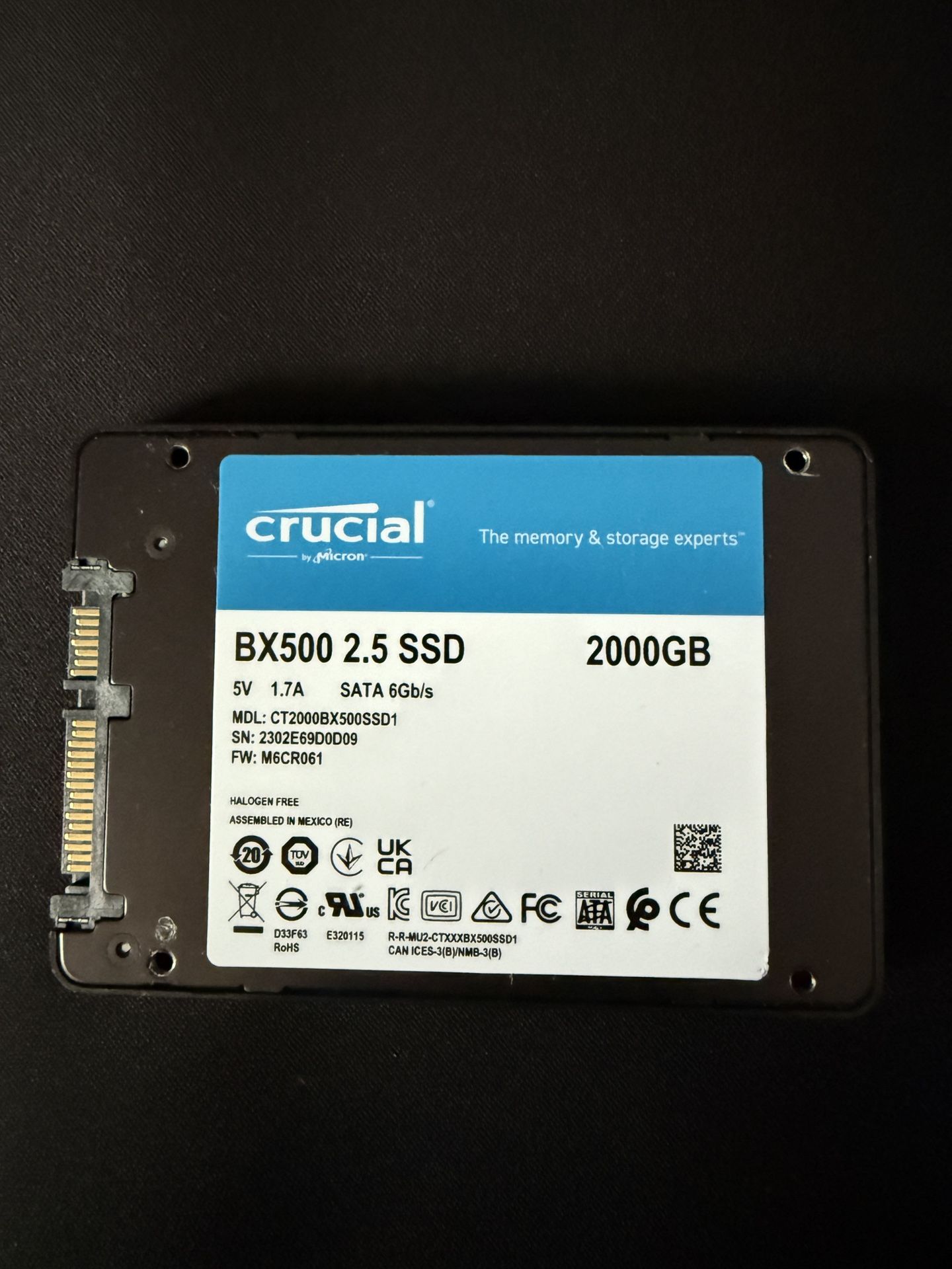 Brand new Crucial BX500 2TB 3D NAND SATA SSD