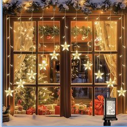 woohaha 118LED Star Icicle Lights,11.5 FT Window Curtain Light Plug in,8 Modes