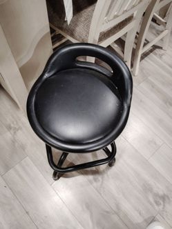 Black Round Stool with Metal Base