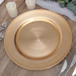 Pack Acrylic Charger Plates 13" Round Metallic Gold Beaded Rim - Dinner Charger Event Tabletop Decor$2.5