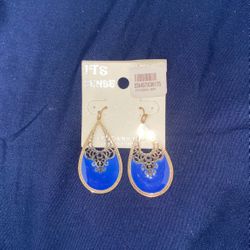 **New** Blue And Gold Dangling Earrings