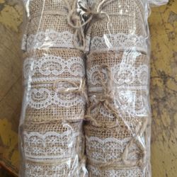 6 Rolls Natural Burlap Ribbon with White Lace 2.36× 78inch Jute Twine for DIY Home Decoration,