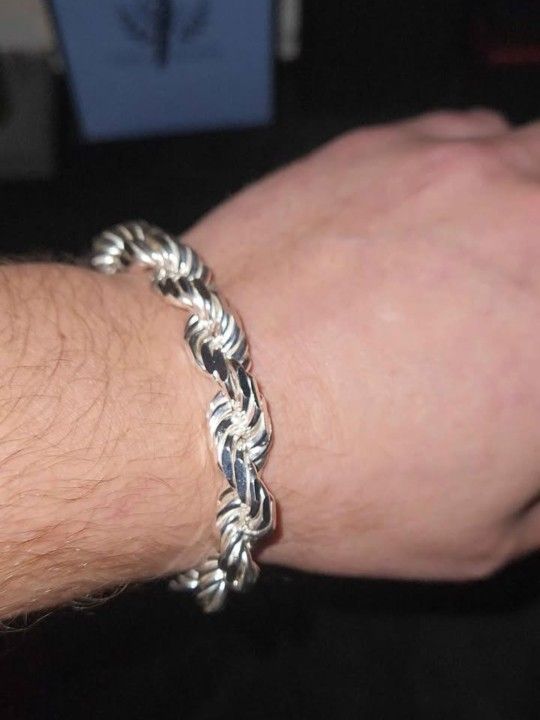 Brand New 10.5mm Silver Rope Bracelet 